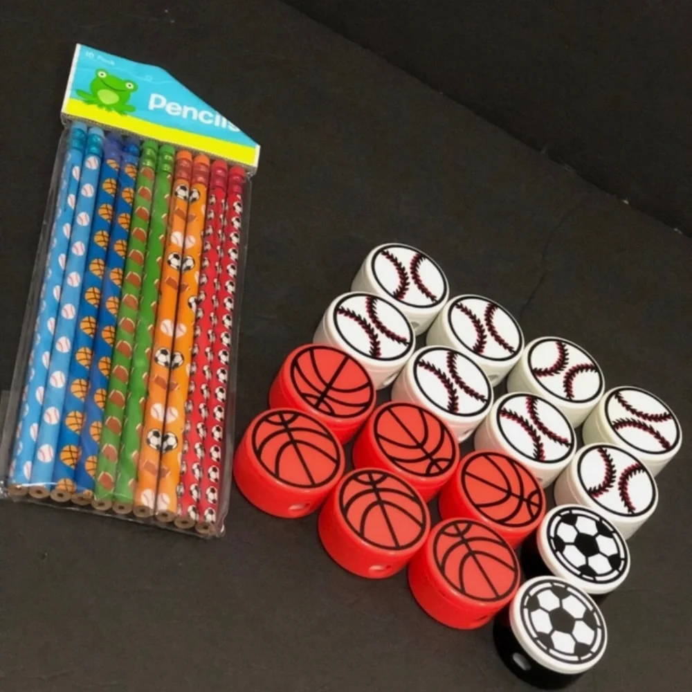 NEW Sports Balls Pencil Sharpeners 16 pieces & 10 Sports Balls Pencils